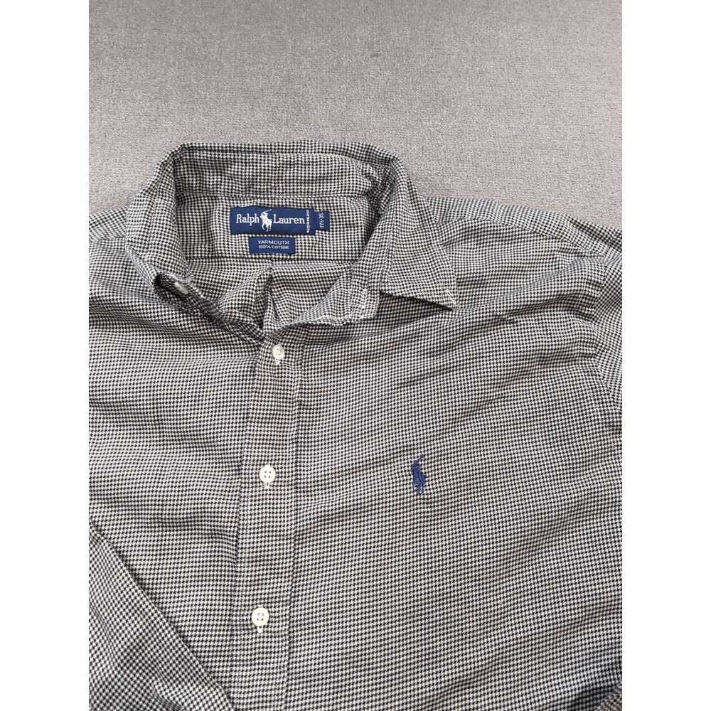 Vtg Ralph Lauren Yarmouth Long Sleeve Button Down Beige & Black 17.5 Very Soft